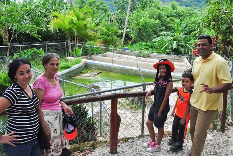 families visits ranch to see local crocodiles on Outbacks Ranch in Punta Cana