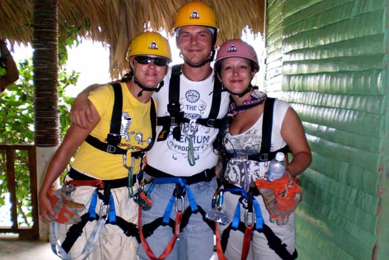 family equipped for zip lining in Punta Cana - Dominican Republic